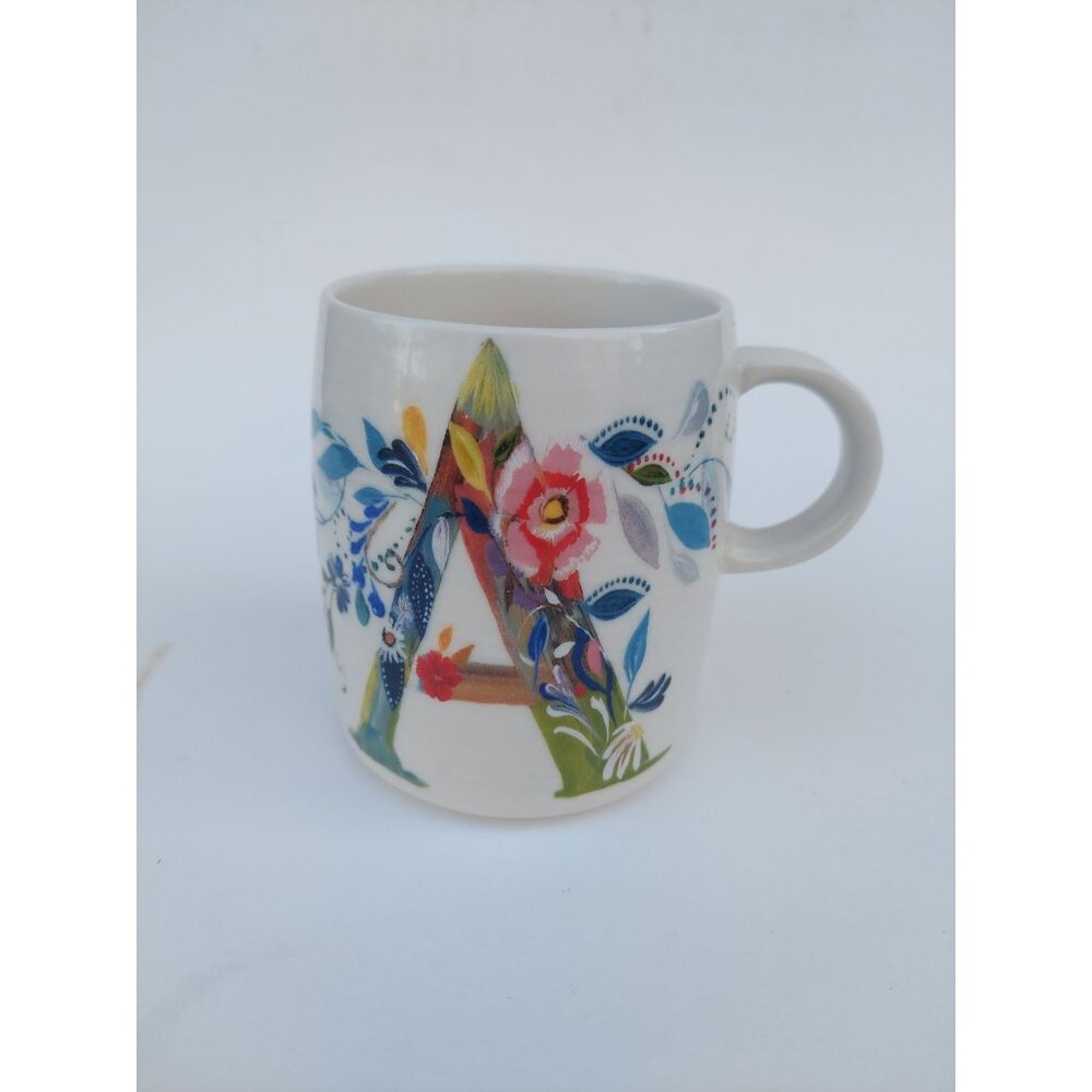 Anthropologie Starla M Hoffman Monogram "A" Mug Floral Design Porcelain